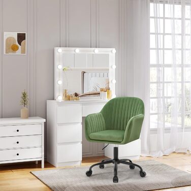 Офісне крісло WOLTU, ергономічне офісне крісло, крісло для домашнього офісу з регульованою висотою, туалетне крісло з підлокітниками, обертове крісло з колесами, оксамитове крісло з металевим каркасом, вантажопідйомність 150 кг, зелене