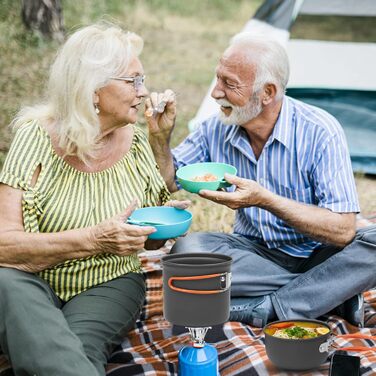 Набір посуду для кемпінгу, 8-предметний набір посуду для кемпінгу з міні-газовою плитою та столовими приборами, кемпінговий посуд для 1-2 осіб, пікніки на свіжому повітрі, походи (8-предметний набір)