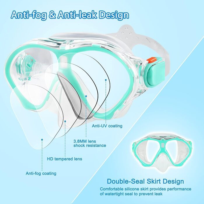 Дитячий набір для сноркелінгу Gintenco, дитяча маска для дайвінгу з трубкою, панорамний широкий огляд із захистом від запотівання, маска для сноркелінгу із захистом від протікання, маска для дайвінгу для плавання та сноркелінгу, вік 4-16 років, чорний та 