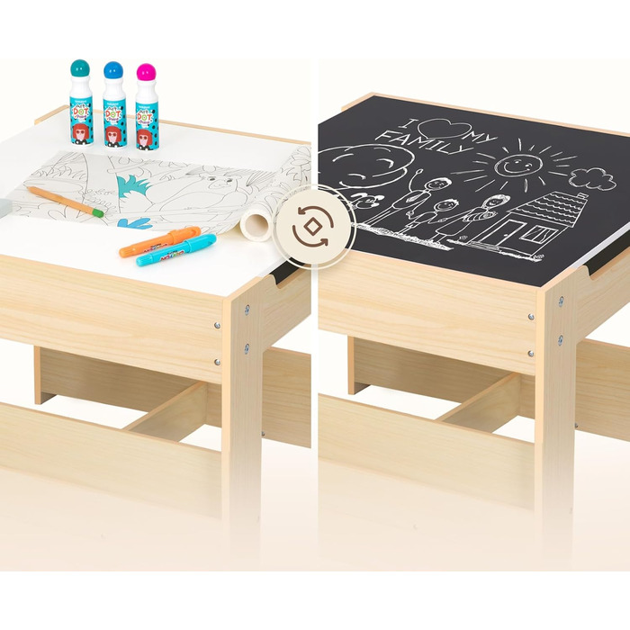 Дитячий стіл OOOK 4-в-1 з 2 стільцями, комплект дитячого столу та стільців, робочий стіл з дошкою для гри в білі та чорні дошки, шухлядою для зберігання та книжковою полицею, комплект дитячих сидінь для дитячих кімнат та ігрових кімнат