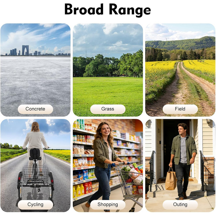 Дюймовий триколісний велосипед для дорослих, 7-швидкісний 3-колісний триколісний велосипед для покупок з кошиком, регульованим сидінням, міський велосипед, велосипед для відпочинку, триколісний велосипед для покупок для старших (чорний), 24-