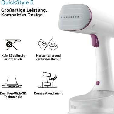 Паровий випрямляч Braun QuickStyle 5 GS5011PU, технологія Dual FreeGlide 3D, технологія FastSteam, відпарювач, пара 22 г / хв, рез