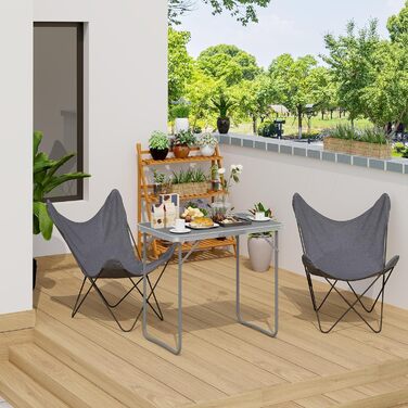 Туристичний стіл, Розкладний стіл для балкону, Бічний столик, Розкладний балконний стіл, Розкладний стіл, Садовий стіл з ручкою, Виготовлений з МДФ та металу, 80x50x70 см, Сірий