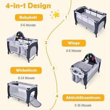 В 1 складне дорожнє ліжечко, люлька, пеленальний столик та манеж з функцією гойдання, в т.ч. музична шкатулка, ігрова дуга, пелена