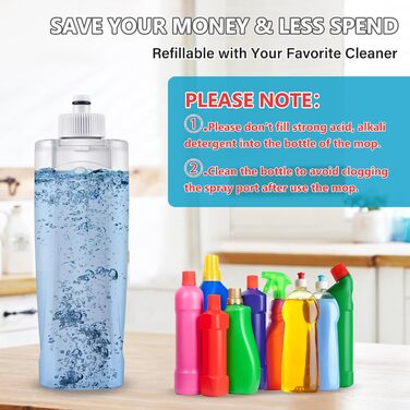 Швабра з функцією розпилення, MEXERRIS Спрей-швабра Швабра для підлоги з резервуаром для води, що обертається на 360 градусів Шваб