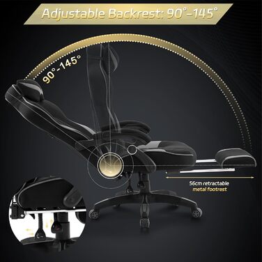 Ігрове крісло WOLTU, тканинне, прохолодне влітку, ергономічне, вантажопідйомність 150 кг, регульована спинка, ергономічна поперекова опора, підставка для ніг, офісне та ігрове крісло, чорнийсірий, еластична тканина