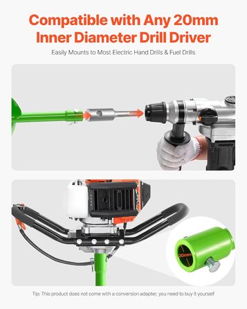 Бур для земляних робіт для дриля, Ø 15x80 см, сумісний з дрилями з внутрішнім діаметром 20 мм, бур для копання ям, садовий бур, насадки для буріння стовпчиків для саду, огорож та міні-екскаваторів