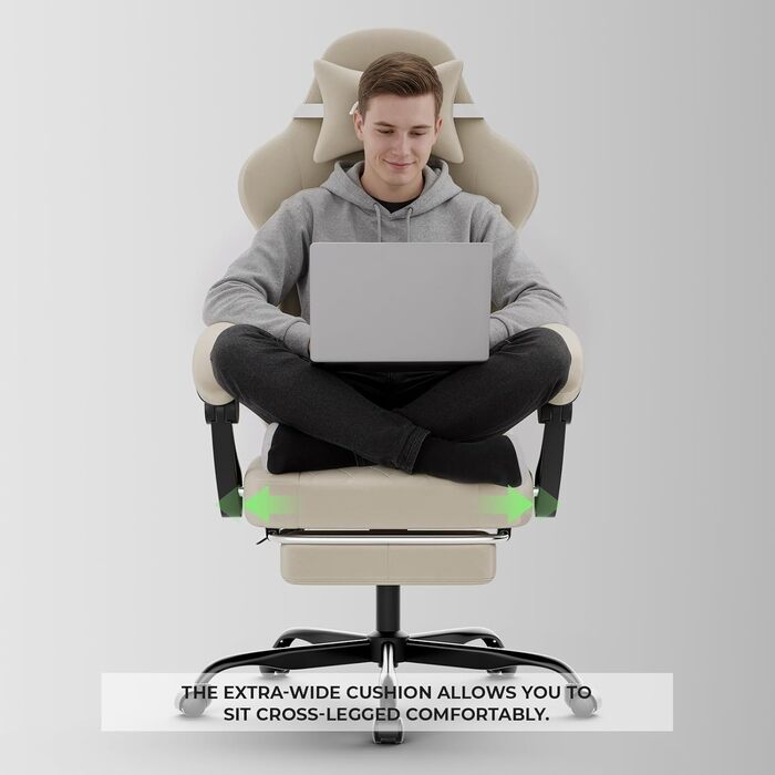 Геймерське крісло початкового рівня, ергономічне комп&39ютерне крісло з регульованою висотою та спинкою, просте ігрове крісло для дітей, підлітків та дорослих для кімнат та офісів, бежеве