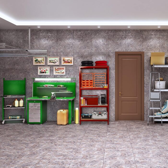 Полиця для зберігання Relaxdays High-Tech 150x70x30 см, 4 полиці, сталь, червоний Вантажопідйомність 700 кг, полиця для підвалу, гаража, вставна збірка