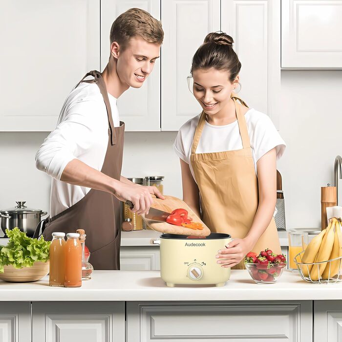 Електрична гаряча каструля Audecook, портативна мультиварка 2,5 л для 1-3 осіб, антипригарне покриття з текстурою бджолиних сот, електрична туристична сковорода вок для стейка/локшини/супу/яйця (бежева)