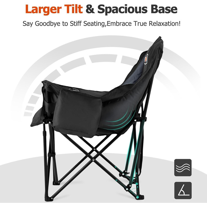 Розкладне крісло/диван для кемпінгу великого розміру - Витримує до 204 кг - Складане крісло для кемпінгу, з м&39якою підкладкою, тримачем для напоїв, кишенею-холодильником, високою спинкою для використання на вулиці/в приміщенні/в саду, чорне, одномісне