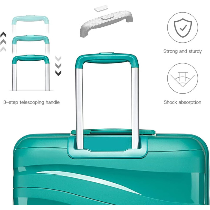 Валіза-візок KONO, велика легка валіза з твердим корпусом та замком TSA, валіза на колесах на 4 колеса (бірюзовий колір, XL), синій XL