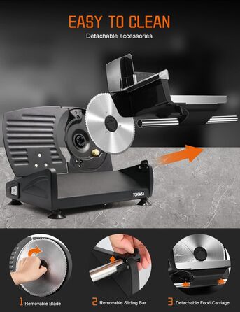 Електричний нарізувач їжі з нержавіючої сталі - Регульований кухонний комбайн від 0 до 15 мм - 2 леза - Нарізка ковбаси - Нарізка хліба, нарізка шинки, м'ясо (150 Вт 2 леза чорний)