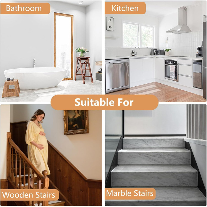 Килимки для сходів, протиковзкі килимки, 15x80 см, прозорі, самоклеючі, протиковзкі смужки для сходів, водонепроникні, для дерев&39яних сходинок та підлоги, 15x80 см - 15 шт., 15 шт.