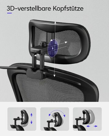 Ергономічне офісне крісло TUKAILAi, крісло керівника з поперековою опорою та підголівником, регульоване, підлокітники, що складаються на 90, висока спинка, сітчасте поворотне крісло для роботи вдома (чорне)