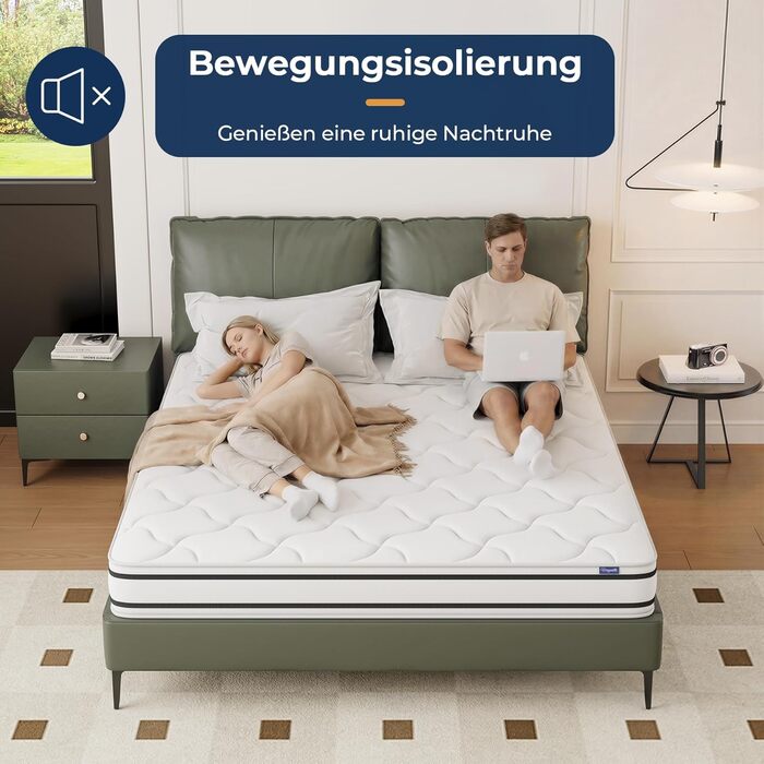 Матрац Vesgantti H4, висота 20 см, ортопедичний, 7-зонний, пружинний блок кишенькової форми, сертифікований Oeko-Tex, середньої жорсткості, пружинний блок кишенькової форми, матрац з холодної піни H4, щільний верх 20 см, 140 x 200 см