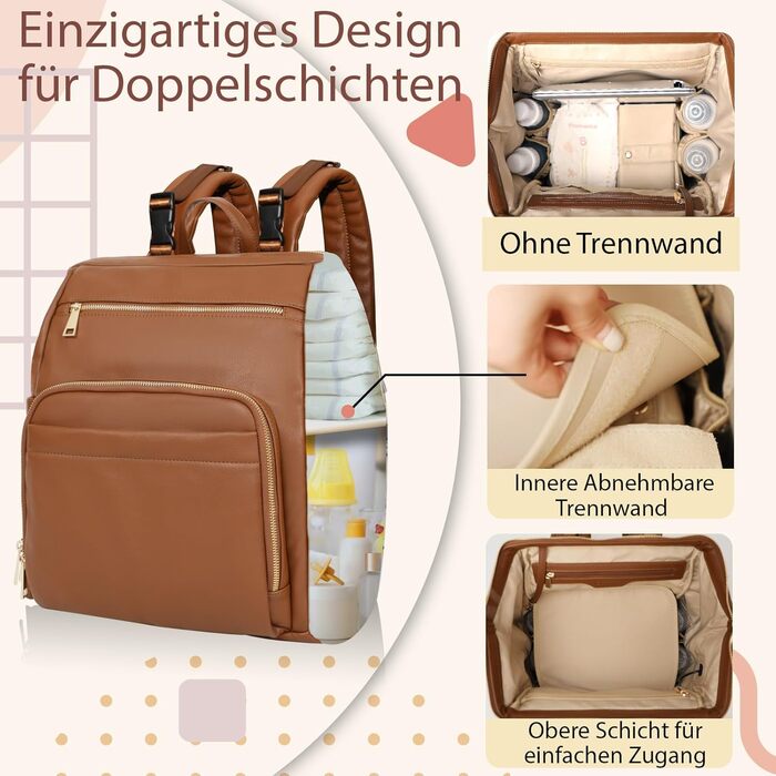 Рюкзак для підгузників, великий багатофункціональний шкіряний рюкзак для підгузників з великим портативним пеленальним рюкзаком, 2