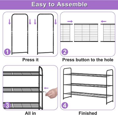 Довга взуттєва полиця з 3 ярусами, вміщує 24 пари, міцна чорна взуттєва полиця для чоловіків та жінок, з дротяною сіткою, металева взуттєва полиця, полиця для шафи, передпокою, спальні, 3 полиці, чорна