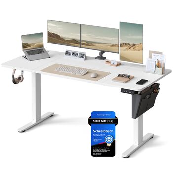 Електричний письмовий стіл SONGMICS з регульованою висотою, 160 x 70 см, безступінчасте регулювання, функція пам&39яті з 4 рівнями висоти, колір хмарно-білий LSD136W01 160 x 70 см
