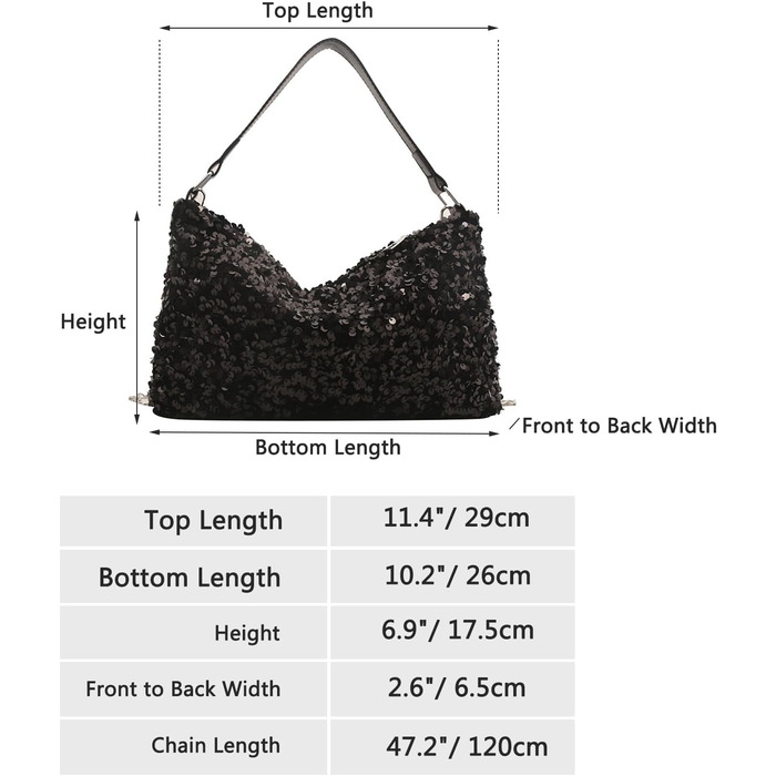 Вечірня сумочка-клатч, чорна, з паєтками, на ланцюжку для вечірок, весіль та випускних