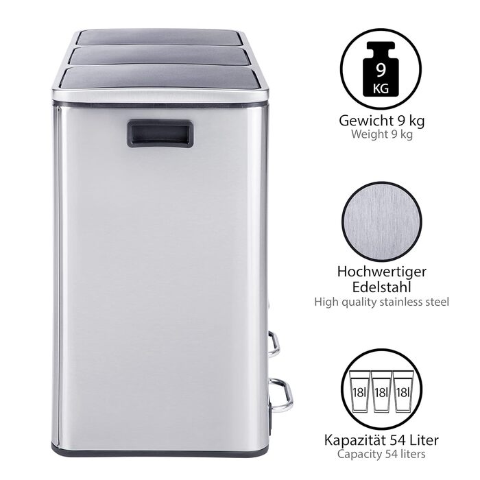 Відро для сміття з 3 відділеннями Відро для паперу 54 л Педальний відро для сміття Відро для сміття Переробка Відокремлення сміття