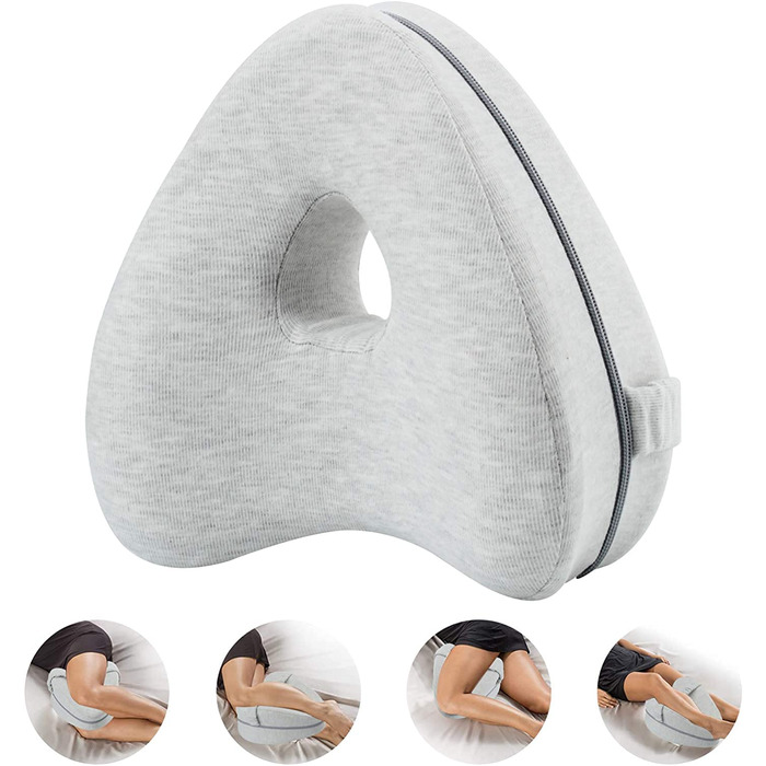 Подушка для коліна CREATESTAR для сну на боці, подушка для ніг, ергономічна подушка для сну на боці з оптимальною колінною піною з ефектом пам&39яті для позиціонування подушки зі знімним та пральним чохлом, світло-сірий дизайн із серцем