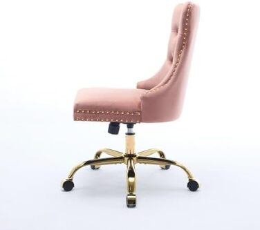 М&39яке рожеве офісне крісло з велюровою оббивкою Офісне крісло з регульованою висотою у вінтажному дизайні, золотими акцентами та основою кольору рожевого золота, для жіночних робочих місць та туалетних столиків