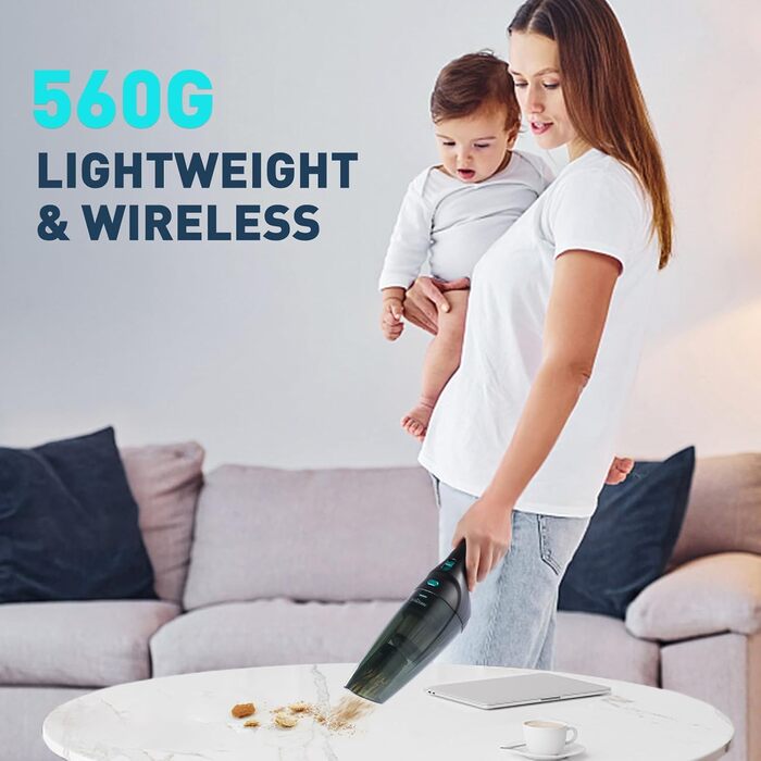 Переможець тесту ручного пилососа HOMEKANE, Акумулятор ручного пилососа 9500 Па з зарядною станцією, Акумуляторний ручний пилосос