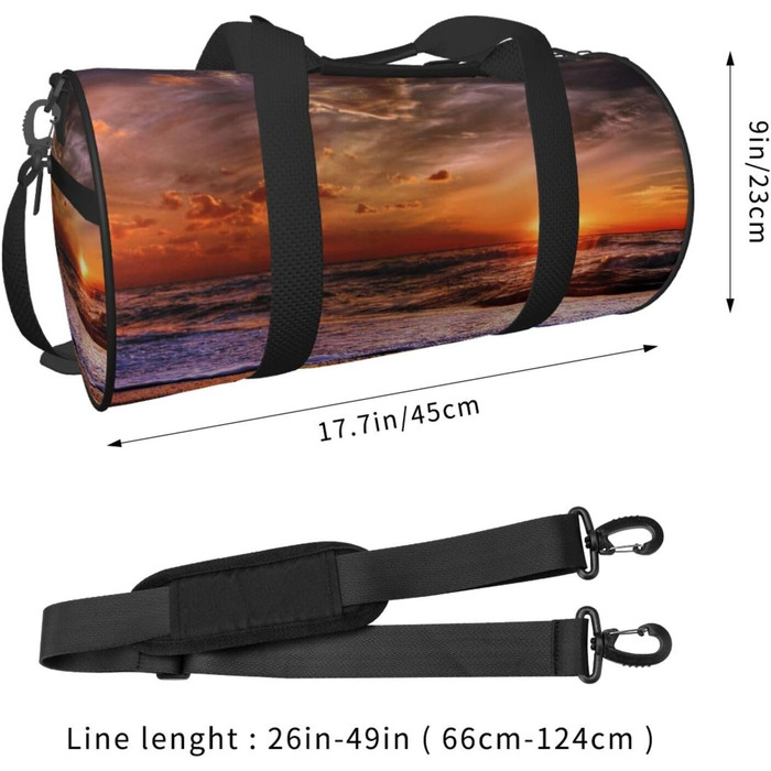Спортивна сумка, дорожня сумка, пляжна сумка, принт Морський схід, помаранчевий колір, чорний колір, універсальний розмір, сумка на ніч