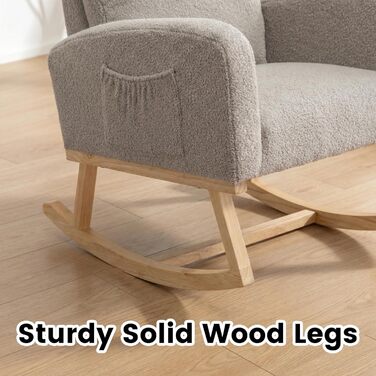 Крісло-гойдалка, крісло для годування, м&39яке крісло для годування з дерев&39яними ніжками та боковими кишенями, крісло-гойдалка з високою спинкою для годування грудьми у вітальні, спальні та дитячій кімнаті (світло-сірий ведмедик)