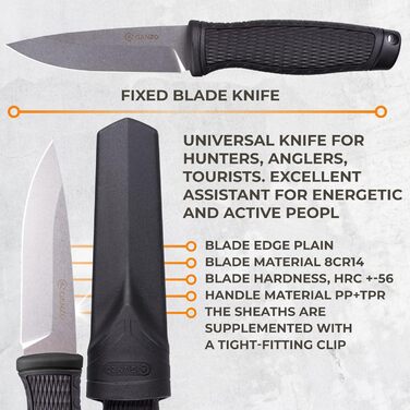 Ніж Ganzo G806-BK з фіксованим лезом, клинок з нержавіючої сталі 8CR14, ергономічна нековзна рукоятка, для кемпінгу, полювання, ри