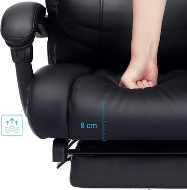 Офісний стілець SONGMICS з підставкою для ніг та поперековою подушкою, штучна шкіра, чорний, 67 x 66 x 116 см, чорний 70 см (Ш) x 50 см (Г) x 125 см (В)