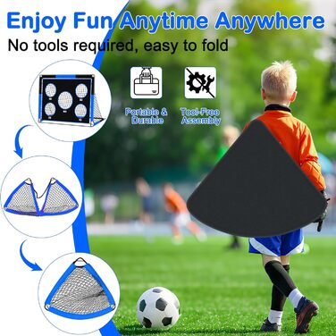 Футбольні ворота 2-в-1 для дітей, 150 x 120 см, портативні та стабільні футбольні ворота з 5 зонами для удару, 4 кріпленнями для землі та 1 сумкою для перенесення, стабільні для саду, парку, пляжу, сині 150 x 120 x 120 см