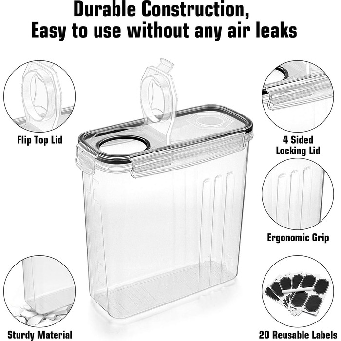 Герметичні контейнери Wildone для зберігання цукру, борошна, закусок, випічки, герметичні з кришками, що закриваються, 4 упаковки (4 л)