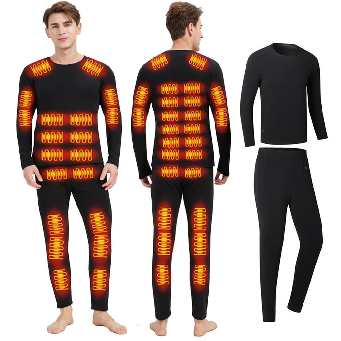 Комплект спідньої білизни з підігрівом для чоловіків та жінок, зарядка через USB, 42 зони, інтелектуальний підігрів верху та низу, розміри S/4XL, чоловіча спідня білизна з підігрівом на 42 зони, чорний колір, розмір 4XL