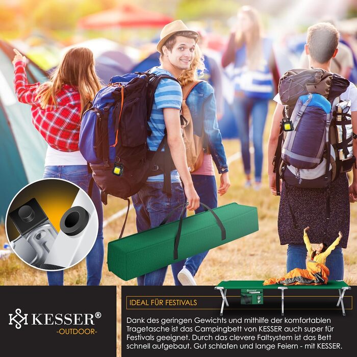 Кемпінгове ліжко KESSER, розкладне ліжко, включаючи сумку для перенесення, туристичний ліхтарик та бічну кишеню, розміром 190 см або 210 см. Міцне похідне ліжко, вантажопідйомність 150 кг, металева труба, тканина Оксфорд 600D, портативне, зручне дорожнє л