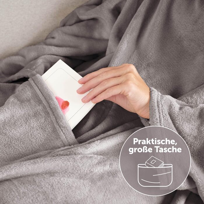 Ковдра з рукавами - Пухнаста затишна ковдра з рукавами - Сертифікована OEKO-TEX ковдра з рукавами та кишенею для ніг - Ковдра з рукавами для жінок та чоловіків - Ковдра з рукавами для дорослих різних кольорів 01 - Сіра ковдра з рукавами для дорослих