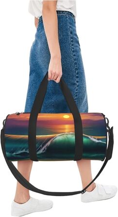 Спортивна сумка для подорожей, принт Захід сонця над морем, чорна, універсальний розмір, сумка на ніч