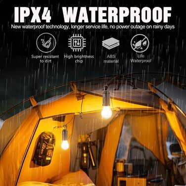 Світлодіодні кемпінгові ліхтарі, акумуляторні, портативні водонепроникні аварійні ліхтарі з 4 режимами, підвісні лампочки для наметів із затискачами для кемпінгу, походів, вечірок, ураганів, 4