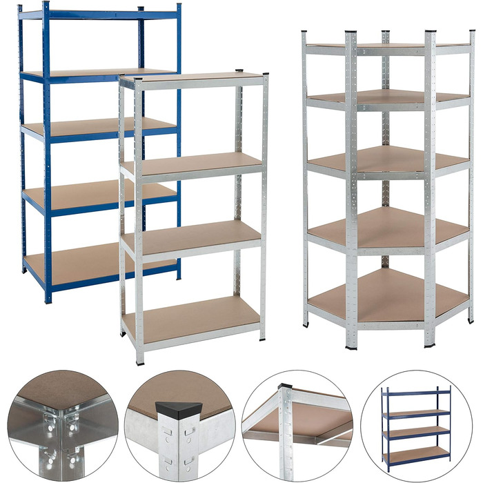 Стелаж ESTEXO, стелажі для зберігання, 21 модель на вибір, надміцні стелажі, стелажі для підвалу, стелажі для майстерні, стелажі для робочого столу, гаражні стелажі (оцинковані / 200x100x50см / 875кг)