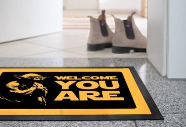 Килимок для дверей MoonWorks з написом Ласкаво просимо - пародія на науково-фантастичний фільм, нековзний та миється, чорний, 60x40 см