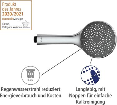 Душова система WENKO Watersaving, Душова штанга з водозберігаючим дощовим душем і ручним душем, Регульована висота, Нержавіюча сталь, 75-120 см, Хром