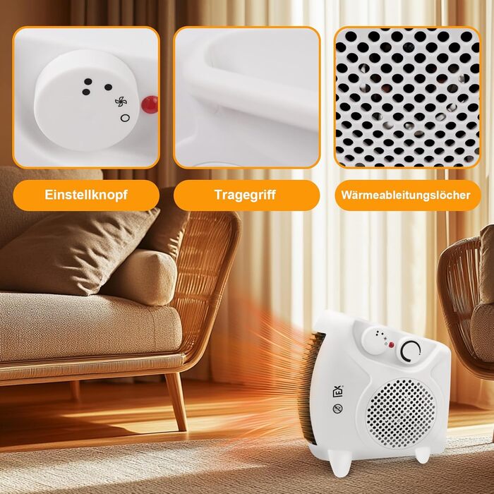 Портативний електричний обігрівач потужністю 2000 Вт з 2 режимами нагріву та функцією охолодження повітря, вертикальна та горизонтальна робота, тихий мідний двигун, захист від перегріву, невеликий обігрівач для офісу, ванної кімнати, спальні