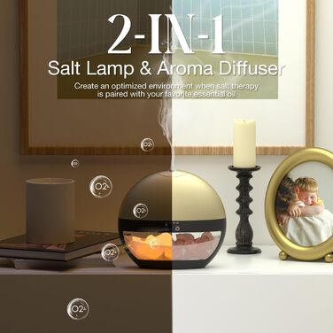 Соляна лампа з ароматичним дифузором SALUBRITO, дифузор з гімалайської солі для ефірних олій, ультразвуковий ароматерапевтичний дифузор для ароматичних олій, дифузор зволожувача для домашнього офісу йоги