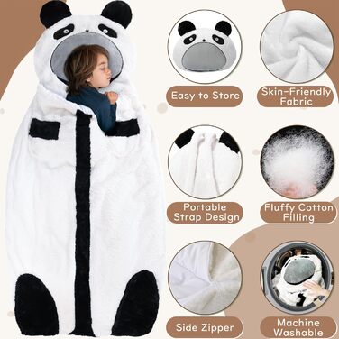 Дитячий спальний мішок 178 x 88 см, складний, дитячий спальний мішок з подушкою та блискавкою, м&39який теплий, багатофункціональний, ковдра для дитячого садка, спальний мішок чорно-білий