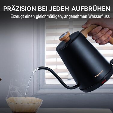 Чайник з гусячою шийкою з термометром, електричний чайник 1л з автоматичним вимкненням, чайник для гарячої води з нержавіючої стал