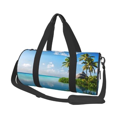 Спортивна сумка, дорожня сумка, Острів у морі (дизайн), з нічним друком, чорна, універсальний розмір, сумка для подорожей