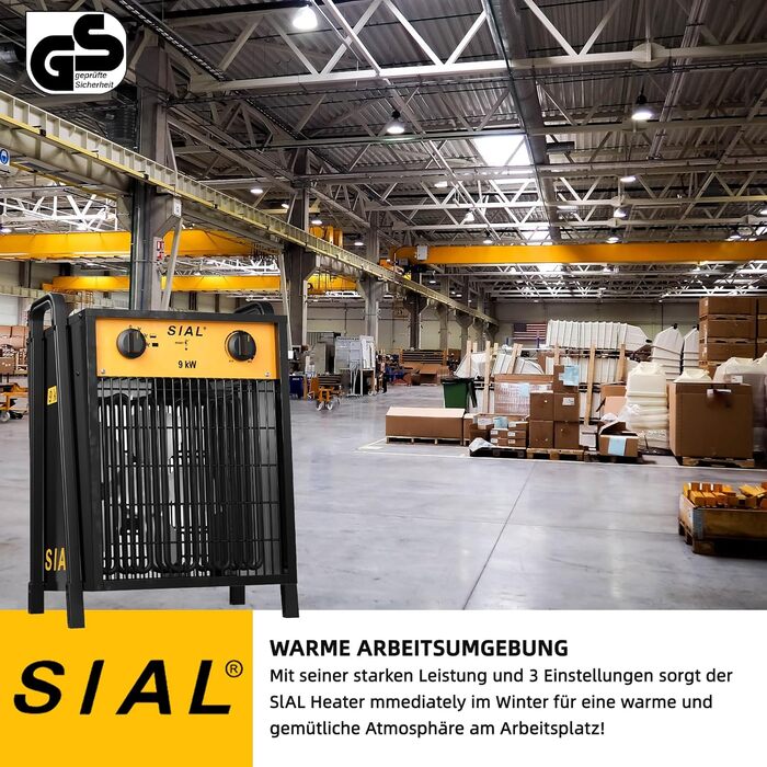 Електричний обігрівач SIAL 9000 Вт, 400 В - Будівельний обігрівач/осушувач повітря - Промисловий обігрівач з 2 режимами нагріву - Для гаражів, майстерень, будівельних майданчиків - DA9 - Чорний 9 кВт-Чорний