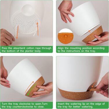 Квітковий горщик CSYY, набір із 7 пластикових квіткових горщиків із системою поливу, 20,3/19/17,7/16,5/15,2/14/12,7 см, самополивний горщик для рослин із блюдцем, для використання в приміщенні та на вулиці, білий, 7 предметів