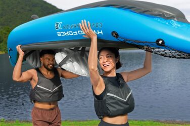 Каяк Bestway Hydro-Force Cove Champion X2 Надувний човен з ручним насосом, веслом, сидіннями, ластами та сумкою для зберігання Двомісний 331 x 88 x 45 см, синьо-сірий